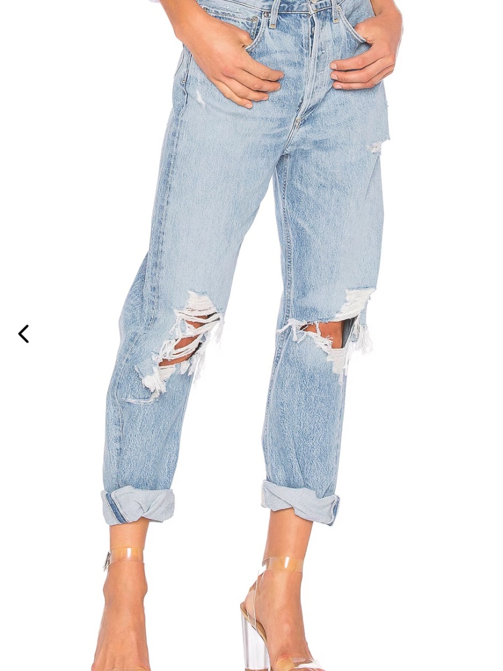 Agolde 90’s Mid Rise Light Blue Distressed Boyfriend Jeans